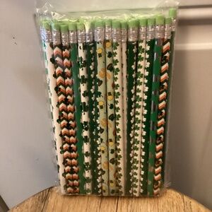 48 New St Patrick’s Day Wooden Pencils with Erasers Shamrocks Pots of Gold